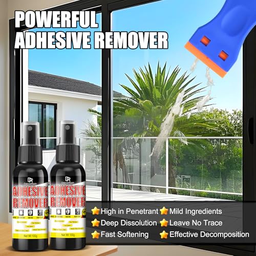 Adhesive Remover, 7oz Enhanced Version Sticker Remover Spray Glue Remover with Plastic Scraper, Adhesive Remover for Cars, Windows, Glass, Plastic -Rapidly Remover Glue, Tape, Labels, Marker, Wax