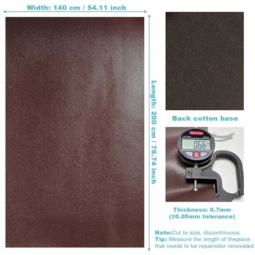 Brown Faux Leather Fabric 79"×55" Smooth Grain Upholstery Vinyl - color: Brown Smooth Grain, size: 79"x55" (200cm x 140cm)