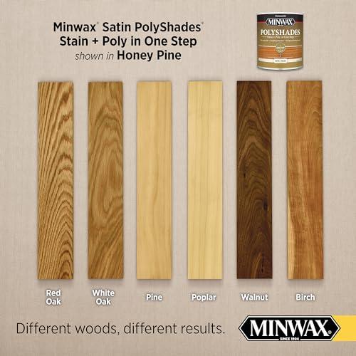 Minwax PolyShades Wood Stain + Polyurethane Finish – Quart, Honey Pine, Satin - color: Honey Pine, size: 1 Quart, style: Satin