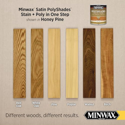 Minwax PolyShades Wood Stain + Polyurethane Finish – Quart, Honey Pine, Satin - color: Honey Pine, size: 1 Quart, style: Satin
