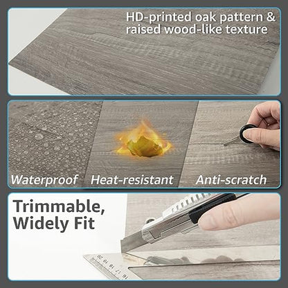 Art3d 30-Pack Peel and Stick Vinyl Floor Planks, 12 x 12 in, Taupe Ash - color: Taupe Ash