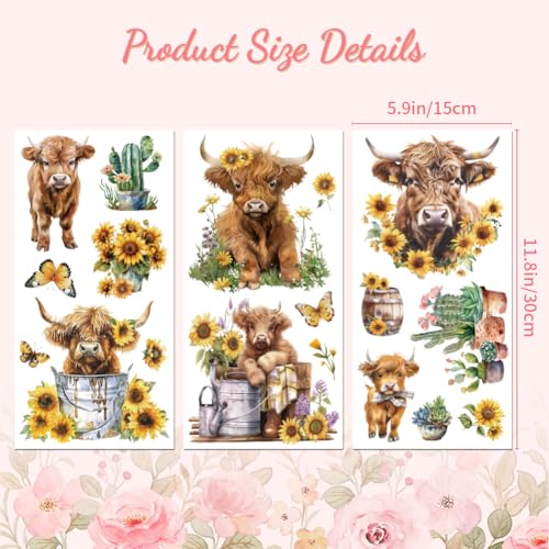 Peacoblue Highland Cattle Rub On Transfers for Furniture Craft 6"x12" - style: Highland Cattle