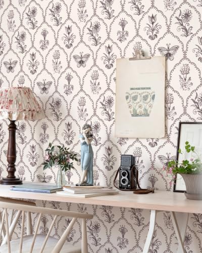 Jeweluck Floral Peel and Stick Wallpaper Butterfly Wallpaper 16.9”x118.1” - color: Brown