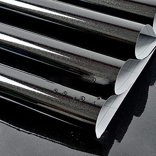 tiltil Shiny Peel and Stick Wallpaper Black Contact Paper 15.8" × 393" - color: Black, size: 15.8" x 393"