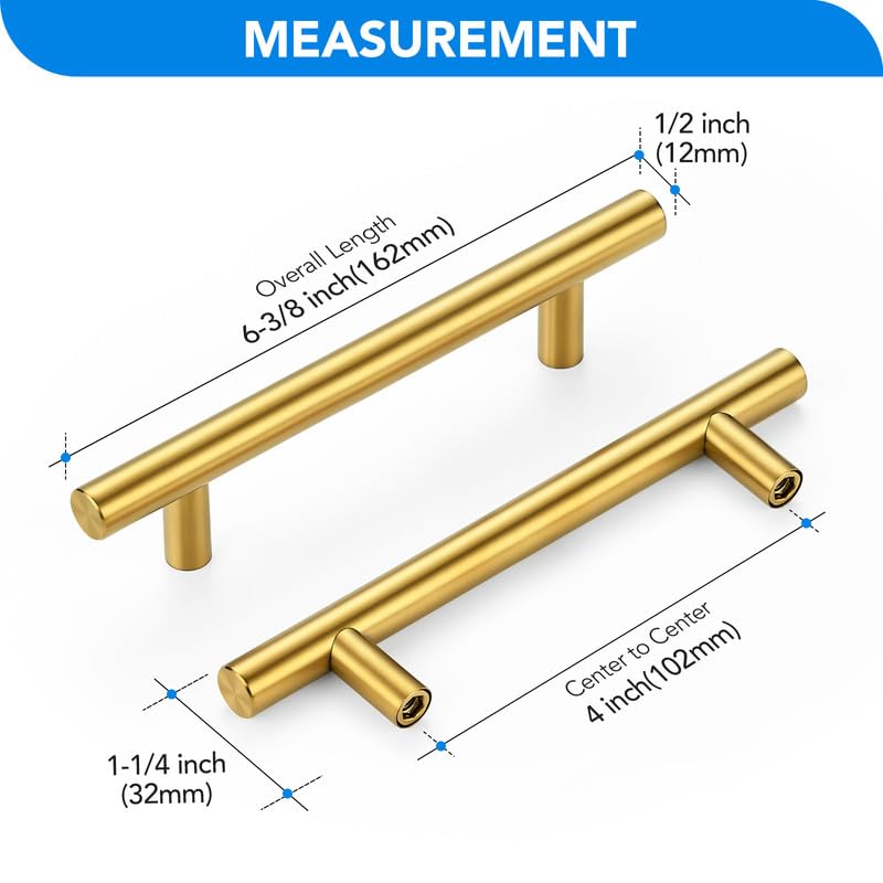 HOME EDIT Gold Cabinet Handles, Drawer Pulls, 4 Inch, 30 Pack - color: Brushed Brass, size: 4 Inch Hole Center