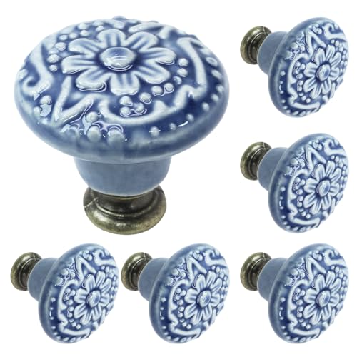 Biaungdo 6 Pcs Light Blue Ceramic Kitchen Cabinet Knobs - color: Light Blue