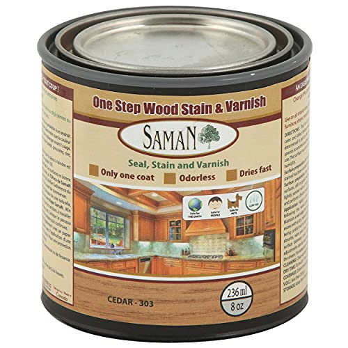 SamaN Interior One Step Wood Seal, Stain and Varnish – Oil Based Odorless Dye - Protection for Furniture and Fine Wood (Cedar SAM-303, 8 oz) - color: Cedar, size: 8 oz
