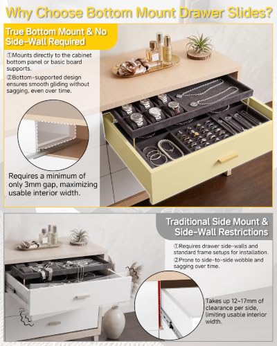 Onemake 10" Bottom Mount Drawer Slides, Soft Close Full Extension, 6 Pairs - size: 10 Inch
