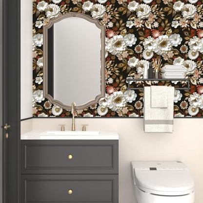 Laatse Dark Gold Floral Wallpaper Peel and Stick 17.5" × 118" - color: White/Gold, size: 17.5" x 118"