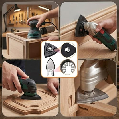 Oscillating Tool Sanding Pad Kit, 106Pcs Multi Tool Sanding Pads with 2 Triangle Sanding Pads, 2 Finger Sanding Pads, 100 Sandpaper Sheets, 60-240 Grit for Wood Metal Plaster Grinding Polishing - size: 104 pcs Triangle and Finger Sanding Pads
