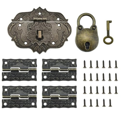 1 Set Jewelry Box Hinges Hasp Catch Lock, Retro Engraved Decorative - color: 6 PCS