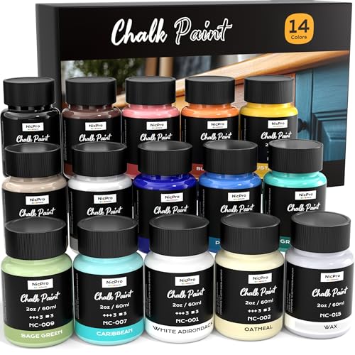 Nicpro 14 Colors Matte Chalk Paint for Furniture with Liquid Wax, 2 oz/60ml - color: 14 colors, size: 2 Fl Oz (Pack of 15)