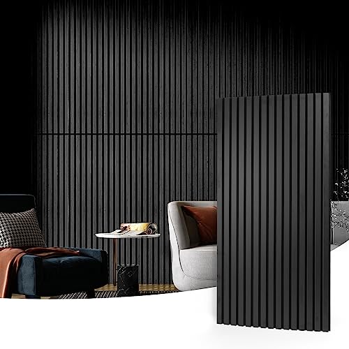 Art3d 2-Pack 3D Fluted Wood Sound Absorbing Slat Wall Panel, Matte Black - color: Matte Black, size: 2pcs - 47.2＊23.6in.