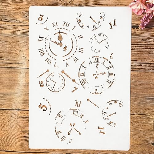 TIAMECH A4 Reusable Vintage Clock Dial Stencil for Painting - style: Clock Dial