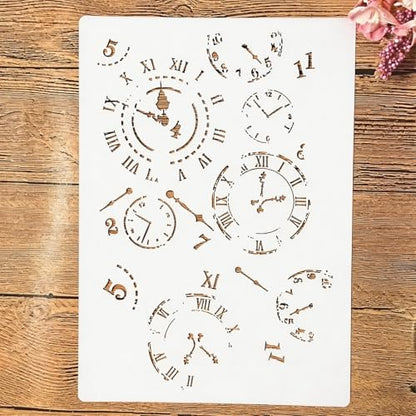 TIAMECH A4 Reusable Vintage Clock Dial Stencil for Painting - style: Clock Dial