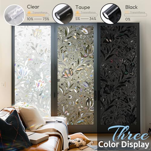 rabbitgoo Window Privacy Film, Stained Glass Cling, Brown 17.5" x 118.1" - color: Taupe, size: 17.5" x 118.1"