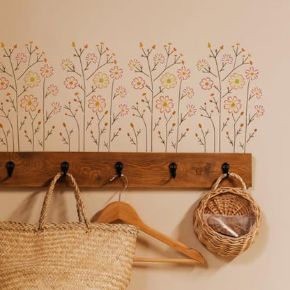 FINGERINSPIRE Line Wildflower Stencil with Brush 8.3x11.7inch Reusable Flowers Leaves Template Plastic PET Line Style Stencil Hollowed Plant Theme Template for Painting on Wood Clothes Canvas Fabric - style: Line Wildflower