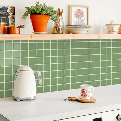 Alwayspon 10 Sheets 10"x10" Green 3D Vinyl Backsplash Tiles, Self-Adhesive Peel and Stick Wall Tile Stickers Stick on Subway Tiles for Kitchen Bathroom Wall - color: Green