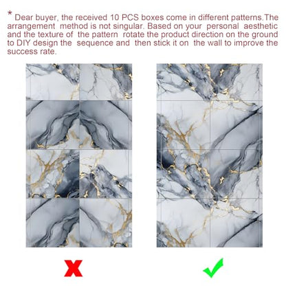 Chejiaye 10pcs Marble Peel and Stick Backsplash Waterproof Washroom Wall Panels, Peel and Stick Tile, PVC Foam Wall Panels for Kitchen,Bathroom,Living Room,Blue and Gold(Not Real Tile,11.8" x 11.8") - color: Blue and Gold, size: 11.8" x 11.8" x 10Pack