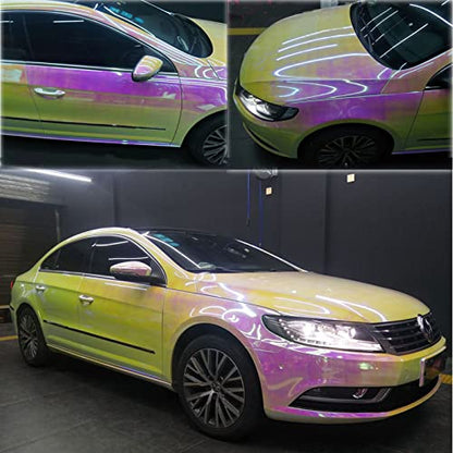 Holographic Rainbow Chrome Car Adhesive Vinyl Wrap Gloss Decal Sticker Film Sheet Air Bubble Free DIY Vinyl, Pink, 1ft x 4.5ft - color: Pink, size: 1ft x 4.5ft