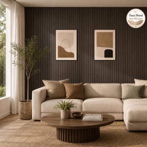 Peel and Stick PVC Slat Wall Panel, 3D Faux Smoked, 15.8" x 118" - color: Smoked, size: 15.8" x 118"