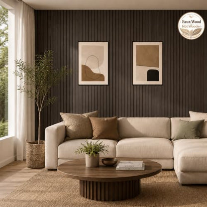 Peel and Stick PVC Slat Wall Panel, 3D Faux Smoked, 15.8" x 118" - color: Smoked, size: 15.8" x 118"
