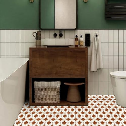HOMETITUTE White Beige Brown Petal Pattern Floor 12x12 Vinyl Tile - color: White
