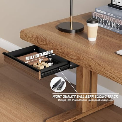 Under Desk Drawer, Solid Walnut Wood Panel – Sturdy Ball Bearing Slides, Easy Under-Desk Mount, Integrated Handle, Desktop Organizer for Office & Home Workstation - color: Walnut