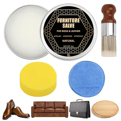 1+3 Furniture Salve for Leather & Wood with Brush Set, 4oz