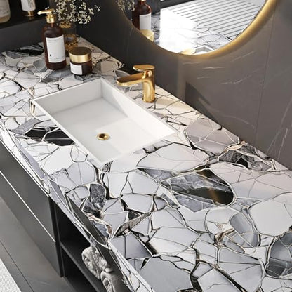 FunStick White Black Grey Marble Contact Paper for Countertops Stone Kitchen Countertop Contact Paper Peel and Stick Countertops Waterproof Removable Marble Wallpaper for Bathroom Walls Counter Tops - size: 12" x 200"