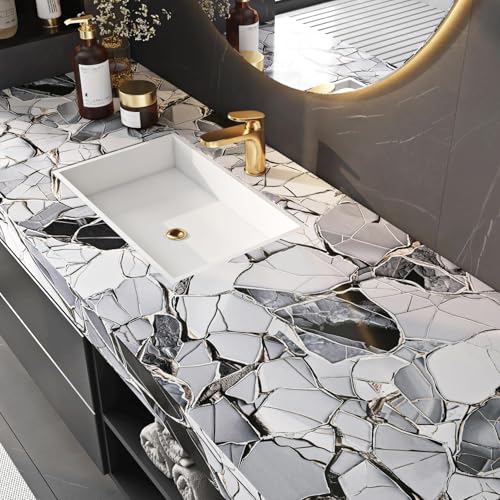 FunStick 24"x200" White Black Grey Marble Counter Top Peel and Stick Contact Paper Waterproof Self Adhesive Stone Marble Wallpaper Peel and Stick Countertops for Kitchen Vinyl Wrap for Cabinets Desk - size: 24" x 200"