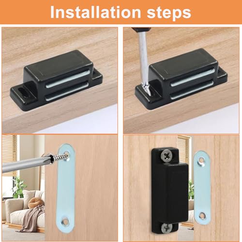 Murtenze Magnetic Cabinet Latch, Black, 4 Pack - color: Black