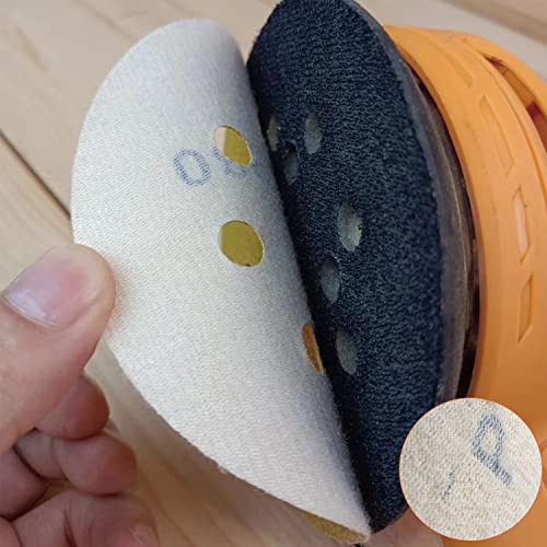 Sanding disc 5 Inch 8 Holes Mixed 60 Pack,Orbital Sander Pads,Hook and Loop Wet/Dry Gold Sandpaper,Include 80,100,120,150,220,320 Grit Each of 10 Pack