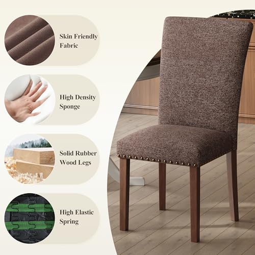 COLAMY Upholstered Dining Chairs Set of 6 - color: F-brown, size: Set of 6