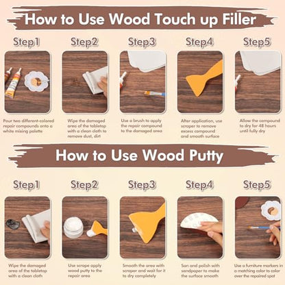 46PCS Wood Furniture Repair Kit, Furniture Touch Up Markers with Wood Fillers, Putty & Beeswax for Scratches, Cracks, Holes, Floors, Tables, Cabinets & Doors