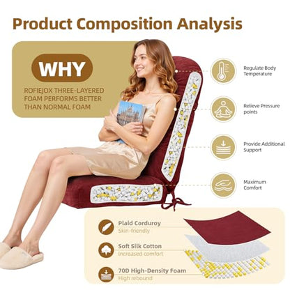 Rocking Chair Cushion - Chenille Fabric, High-Density Sponge, Durable Comfort Non-Slip Bottom Tufted Seat Pads with Ties, Chenille︱Red, 44x19x4 inch - color: Red