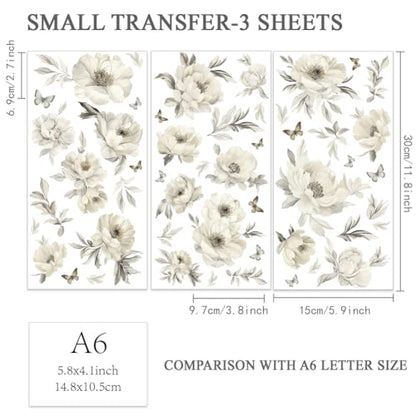 OLYCRAFT 3pcs/Set Ivory Flowers Rub on Transfers for Furniture and Crafts 6x12 inch White Flowers Furniture Decals Flower Theme Transfer Stickers Rub on Decals for Wood Furnitures Home Decor - style: Ivory Flower