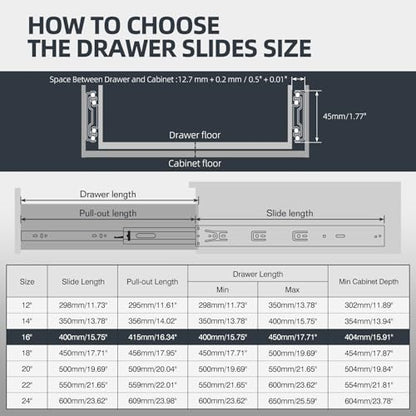 SHUHANG 10 Pair Push to Open Soft Close Drawer Slides 100 lb Load Capacity Side Mount Ball Bearing Rails Cabinet Dresser Glides Wardrobe Kitchen Trash Can Slider Runners Black(16 Inch) - color: (Soft Close & Push to Open)Black-10 pair, size: 16 Inch