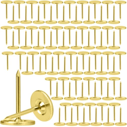120pcs Flat Head Thumb Tacks for Wall, Gold Heavy Duty Upholstery Push Pins, 0.4" x 0.6" Decorative Wall Pins Nails for Furniture, Office, DIY Crafts - color: Gold, 120pcs