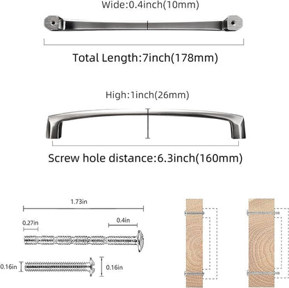COTYKILEY 10 Pack 6-1/4 Inch(160mm) Brushed Satin Nickel Kitchen Cabinet Handles Silver Cabinet Pulls Cabinet Door Handles Kitchen Cabinet Hardware - color: Brushed Satin Nickel, size: 6-1/4" Hole Center（160MM）