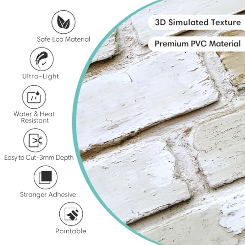 Commomy 3D Brick Wall Panels Peel and Stick 10 pcs 11.8" x 11.8" - color: Brick-UY
