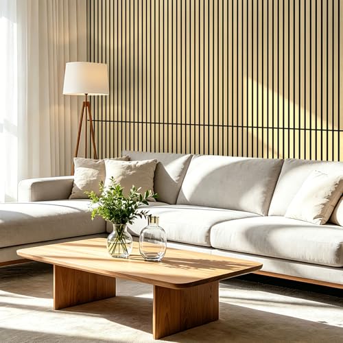 Art3d 47 x 23.6 Inch Acoustic Wood Slat Design Wall Panels, 4-Pack, Oak - color: Oak, size: 23.6" x 47"