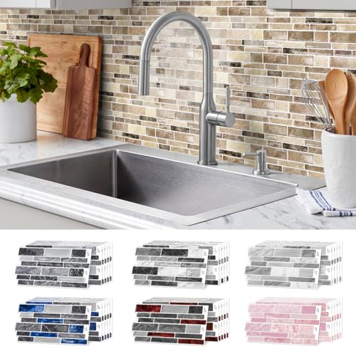 Peel and Stick Backsplash Wall Tiles,20pcs Brown,9.68"x4.72" - color: D-htp-06-hzw