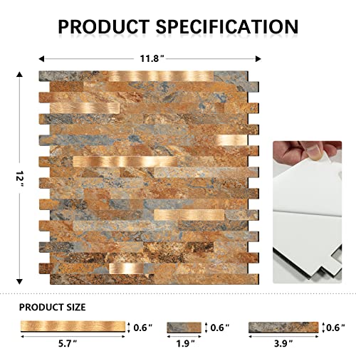 Midcard 10 Sheet Peel and Stick Backsplash PVC Wall Tile,for Kitchen Backsplash… - color: Rectangular Rusty Brown