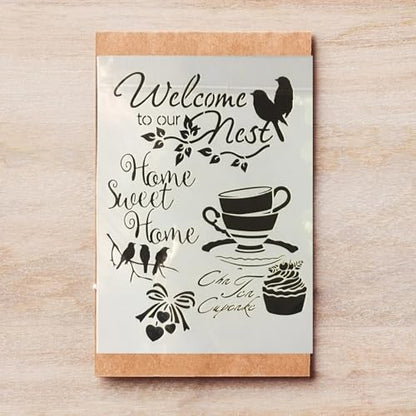 TIAMECH A4 Reusable Birds Coffee Stencil for Painting - style: Birds Coffee