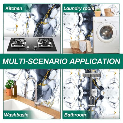 Peel and Stick Wall Panels, Marble Look Tiles for Backsplash, 12 Packs - color: White/Black/Gold, size: 23.6" x 11.8" x 2.2mm
