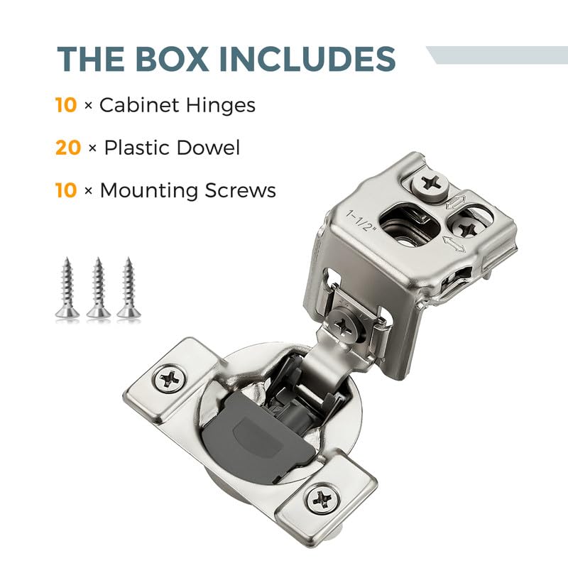 HOME EDIT 5 Pair 1-1/2 Inch Overlay Soft Close Cabinet Hinges Door Hinges - size: 1-1/2 inch Overlay