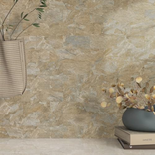 AULIGET 100-Piece Peel and Stick Backsplash Wall Tiles, 3" x 6" PVC Sandstone Faux Stick on Tiles for Backsplash Kitchen, Bathroom, Laundry Room, Camper, Fireplace - color: Sandstone