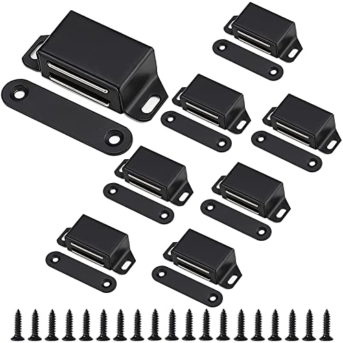 Cabinet Door Catch with Strong Magnetic, 1.2mm Thickness Furniture Latch 20 lbs, Black (Pack of 8) - color: 8PC-Black
