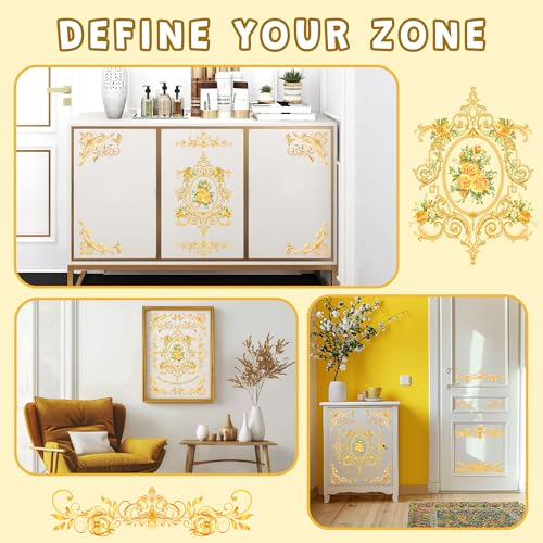 Joeyan Rub On Transfers for Crafts and Furniture, 2 Sheets Large Gold Floral Rub on Stickers DIY Flower Transfer Decals for Wood Glass Metal Canvas Porcelain Plastic Home Decorations, 11" x16" - style: Gold Floral